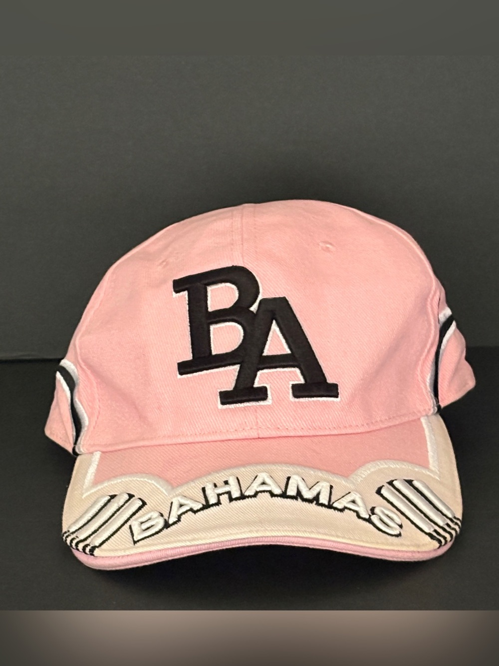 DORSETT Sportswear BA Bahamas Embroidered Baseball Cap Hat Pink, Black & White